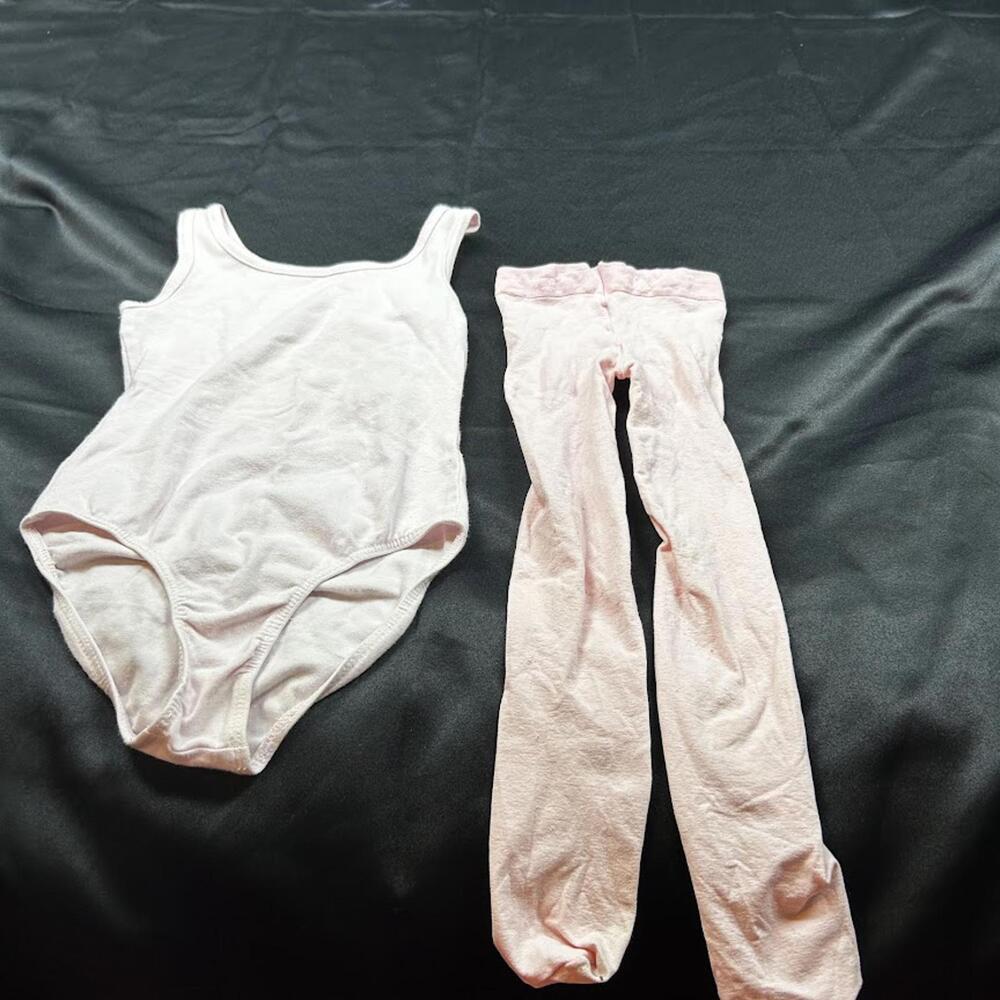 Danskin Now GIRLS Baby Pink Tank Leotard with Matching Tights Size XS / 4-5Y